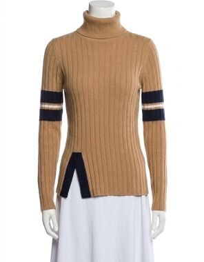 NEW ANATOMIE women's lourdes ribbed cashmere top in navy/camel